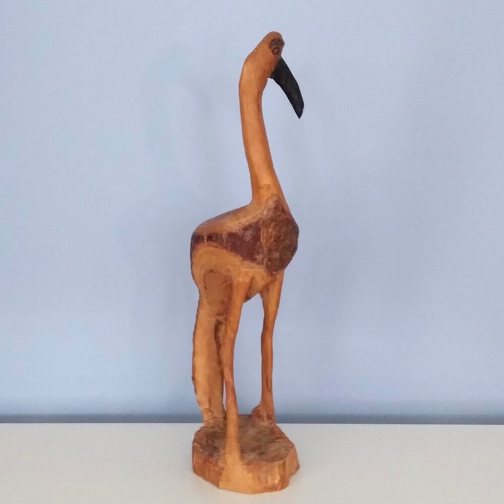 Pier 1 Natural hand carved wood heron sculpture-coastal,tiki,rustic, 14" tall - Picture 2 of 9